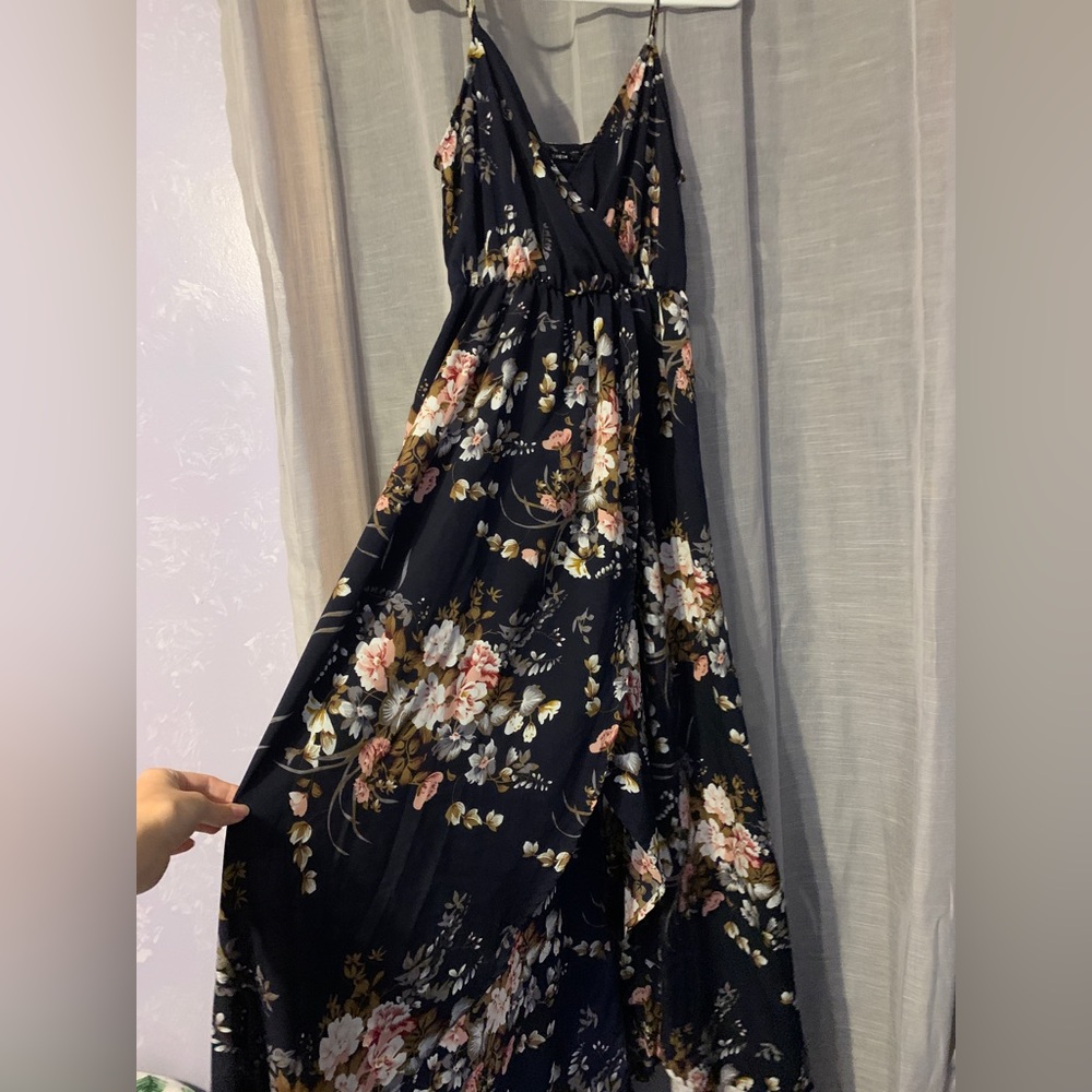 Black dress with florals, size small-can fit medium.